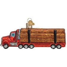 Old World Christmas LOGGING TRUCK 46109 Glass Ornament w/OWC Box