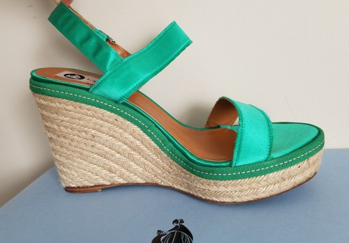 LANVIN AMAZING BRIGHT GREEN SILK SATIN ESPADRILLES WEDGES EU 39 I LOVE SHOES - Picture 6 of 8