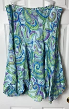 Notations 20W Skirt Paisley Side Zip Blue Green Purple Lightweight Ruffled Edge