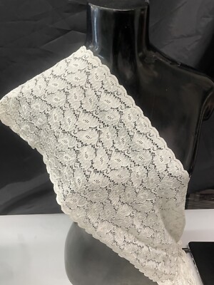 Ivory  Doubled  scalloped Shiny floral stretch trim lace 8'' w Per Yard sew craft