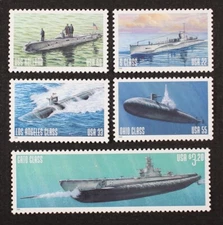 US 2000 #3373-77 Submarines, set of 5 single stamps from booklet pane, Mint NH