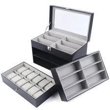9/15/24 Slots Watch Display Box Jewelry Case Lockable Leather Storage Organizer
