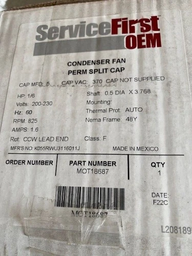 MOT18687 Trane Motor 1/6Hp 200-230V 825Rpm (NEW)