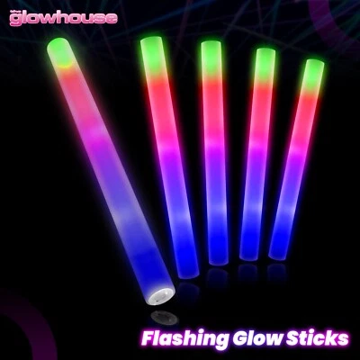 THE GLOWHOUSE Light Up Premium LED Schiuma Bastone Luminoso Alta Qualità Multicolore Grande 18" Lungo UK