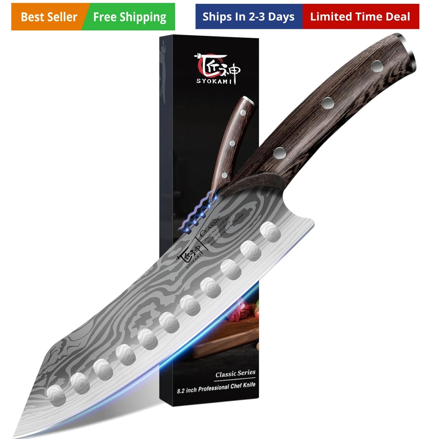 Japanese Kitchen Knife, 8.2 Inch Chef Knife, Carbon Steel Kiritsuke, Razor Sh...