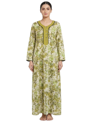 #ad Boho Green Floral Maxi Dress Long Sleeve Casual Caftan Loungewear 56quot; Length⁠ $19.99