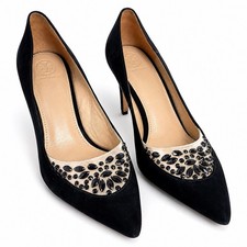 Tory Burch Black Suede Crystal Embellished Pointed Toe Heels 10.5