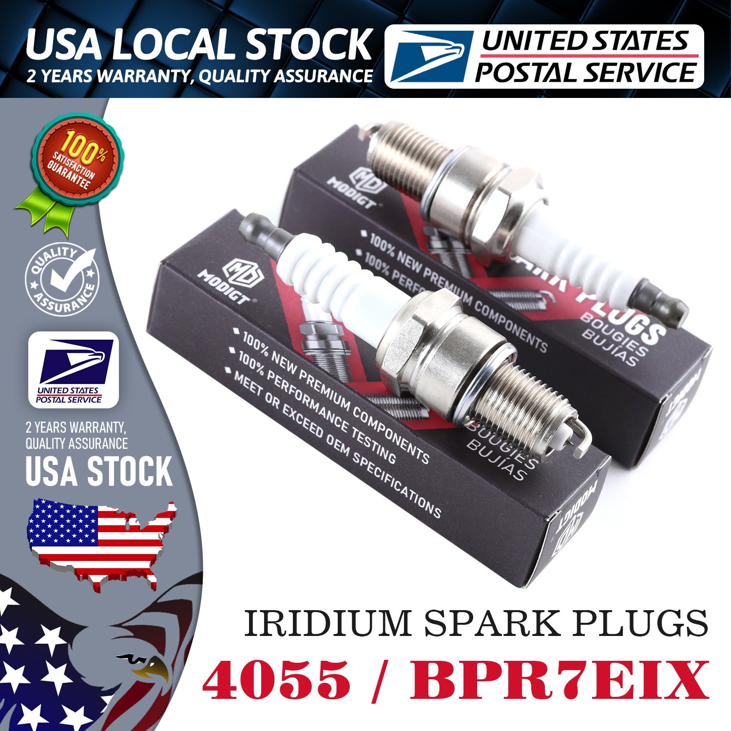 2PCS Fit For NGK 4055 / BPR7EIX Iridium SPARK PLUGS For ENGINE STANDARD PLUG NEW