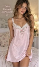 VTG Val Mode Lingerie Made In USA Pink-blush Slip Dress floral Lace chemise sexy