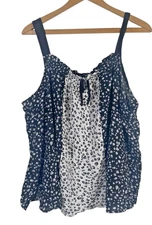 Simply Vera Wang Tank Top Size XL Black White Ditzy Floral Feminine Coquette