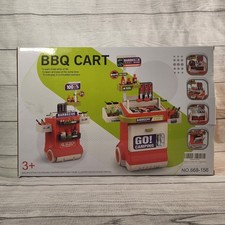 BBQ Cart Kids Play Kitchen Grill Set with Smoke Light Sound 61 Pieces 668-156