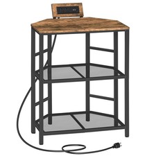 MAHANCRIS Corner Printer Stand with Charging Station 3-Tier Rustic Brown