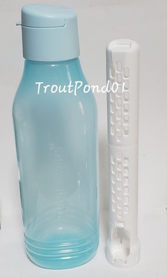 Tupperware Infuser Bottle Triangle Fruit Herb Water 25 oz Flip Top Cap Ice Blue