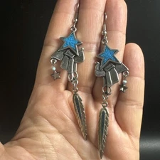 Signed SW 92 Stars Western Saddle Cowboy Feather VTG Southwestern Earrings