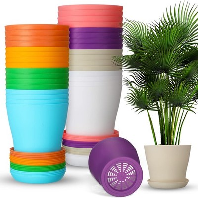 Yinder 32 Pcs 6 Inch Nursery Pots Flower Pots Colorful Plastic Plant Pot Seed...