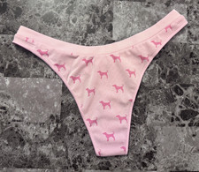 NWT VICTORIA'S SECRET PINK DOG PRINT STRETCH SEAMLESS HIGH LEG THONG PANTIES