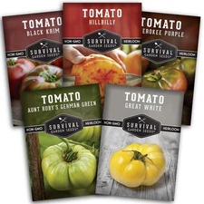 Colorful Tomato Seeds 5 Pack - Black Krim, Great White, Aunt Ruby’s German Gr...