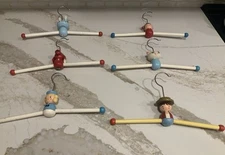 6 Vintage Hand painted Wooden Children’s Character Clothe Hangers Italy
