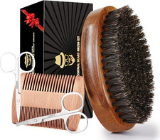 Beard Brush and Grooming Set with Boar Bristles, Comb, Scissors, Travel Bag - 4