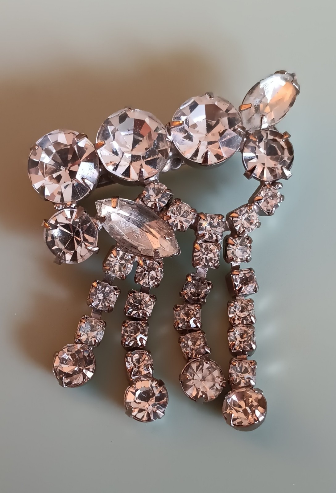 Vintage Statement Rhinestone Dangling Brooch Pin - image 1