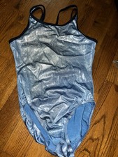 Sarata Leo's blue metallic cross cross gymnastics tumbling dance leotard sz AL