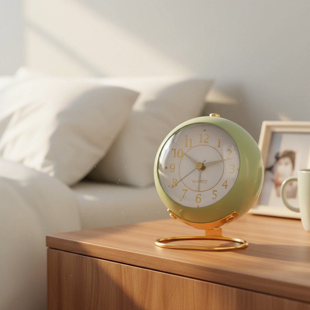 Cute Small Desk Clock in Green - Silent Night Light Alarm fo