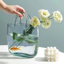 Glass Vase with Elegant Purse Design, Hand Purse Vase with Fish Bowl, Unique ...