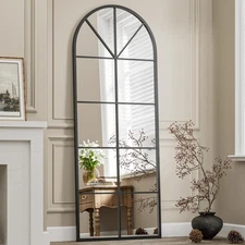 Full Length Mirror, 65"x22" Arched Window Pane Mirrors for Wall Decor, Black ...