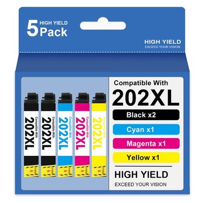 5PK 202XL Ink Cartridges for Epson WorkForce WF-2860 XP-5100 printer T-202XL Ink