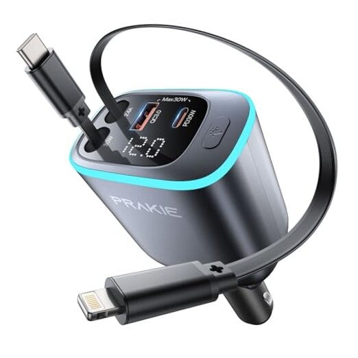 Fast Retractable 4-in-1 USB C iPhone Car Charger for Cigarette Lighter-image