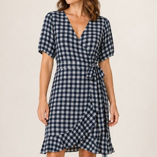Julia Jordan Dress 16 NWT Blue Plaid Faux Wrap Ruffle Hem Career Wedding
