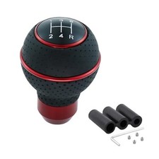 5 Speed Shift Knob Round Ball Gear Stick Leather Shifter Knob Handle black red
