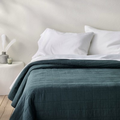 Full/Queen Heavyweight Linen Blend Quilt Dark Teal Blue - Casaluna: Woven Rayon