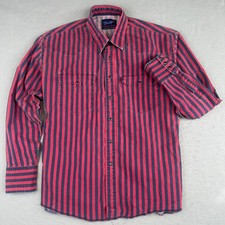 Vintage Wrangler Brushpopper Shirt Mens 17.5 XL Red Striped Western X-Long Tails
