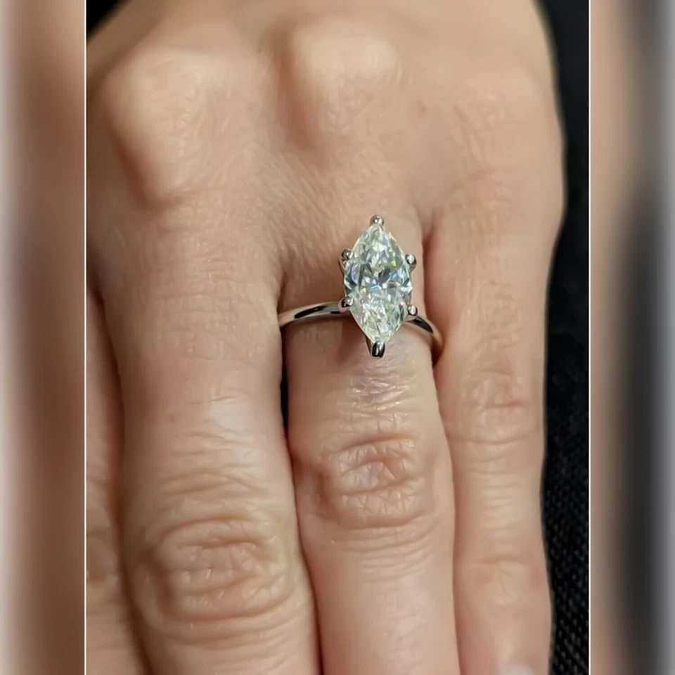 Кольцо с одним белым бриллиантом огранки маркиза 2 карата желтое золото 14 карат — выбор подарка - Изображение 2 из 4