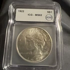 1922 Silver Peace Dollar $1 ICG MS62 .900 Fine Silver United States Mint Coin