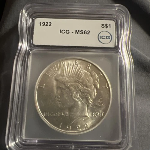 1922 Silver Peace Dollar $1 ICG MS62 .900 Fine Silver United States Mint Coin