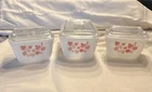 Vintage Pyrex Pink Gooseberry 501 & 502 Glass Storage Fridgies Set w/ Lids