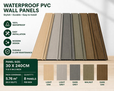Waterproof PVC Wall Panels 30 x 240cm 8 Pack Decorative Cladding Covers 5.76m²