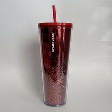 Starbucks Christmas Sparkle Red Glitter 24 Oz Straw Tumbler Cup New