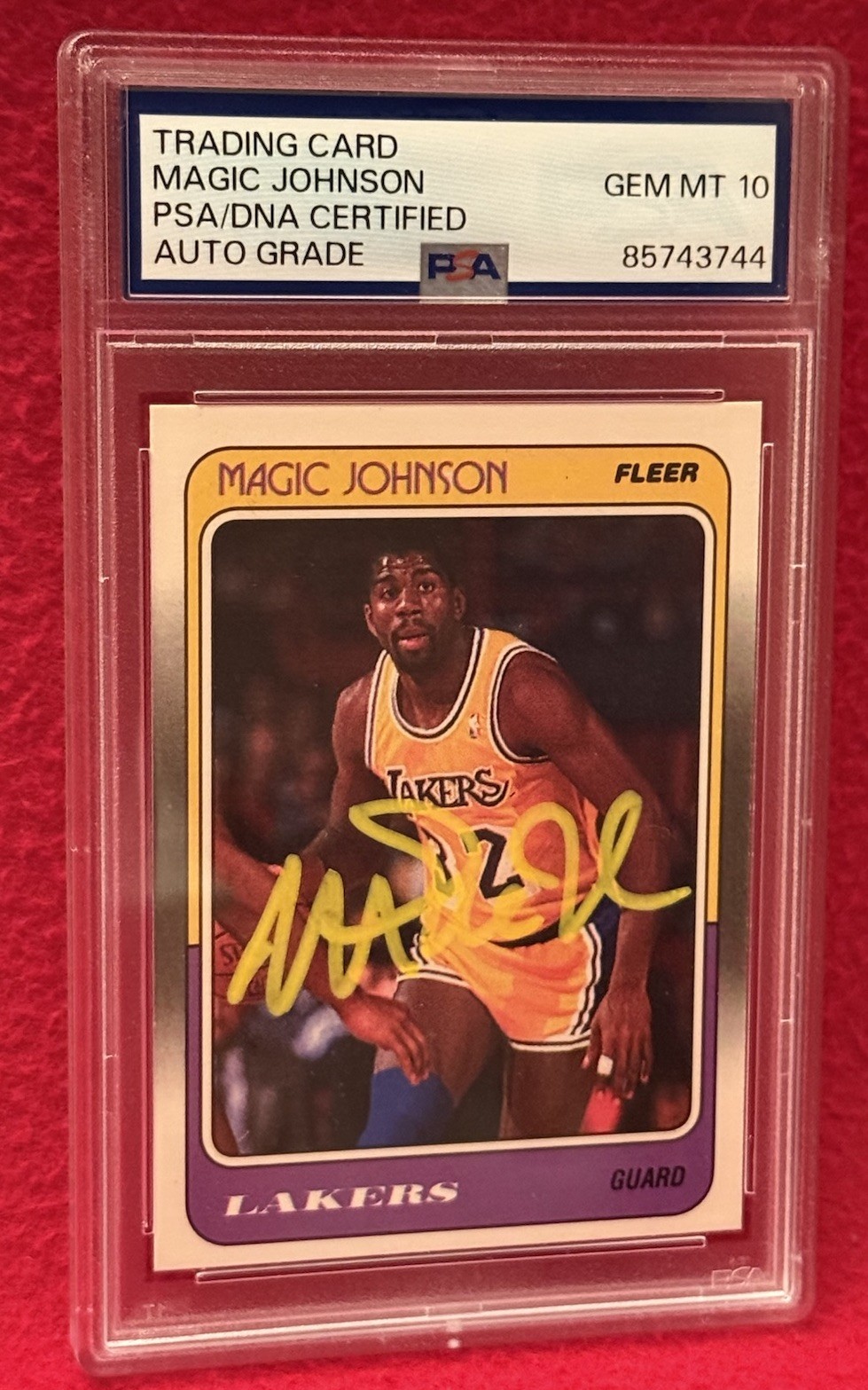 MAGIC JOHNSON LAKERS 1988 FLEER Signed CARD PSA Slabbed GEM 10 COA 85743744