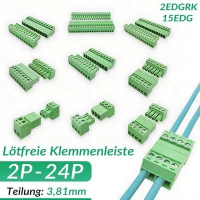 GOO BETTER Steckverbinder 2EDGRK/15EDG-3.81mm Elektrik 2 - 24P Buchse Stecker Klemmenleiste