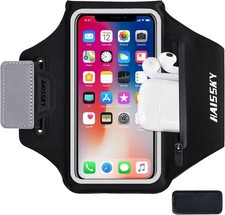 HAISSKY Running Armband with Earphone Pouch, Elastic Black Up to 6.4'' 