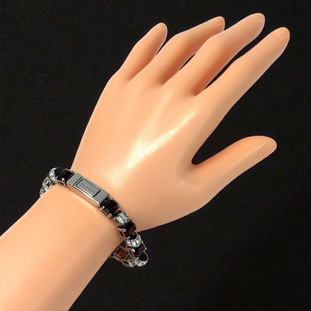 Prada Ruby Rhinestone Silver Bracelet 5.9 in Auth… - image 8