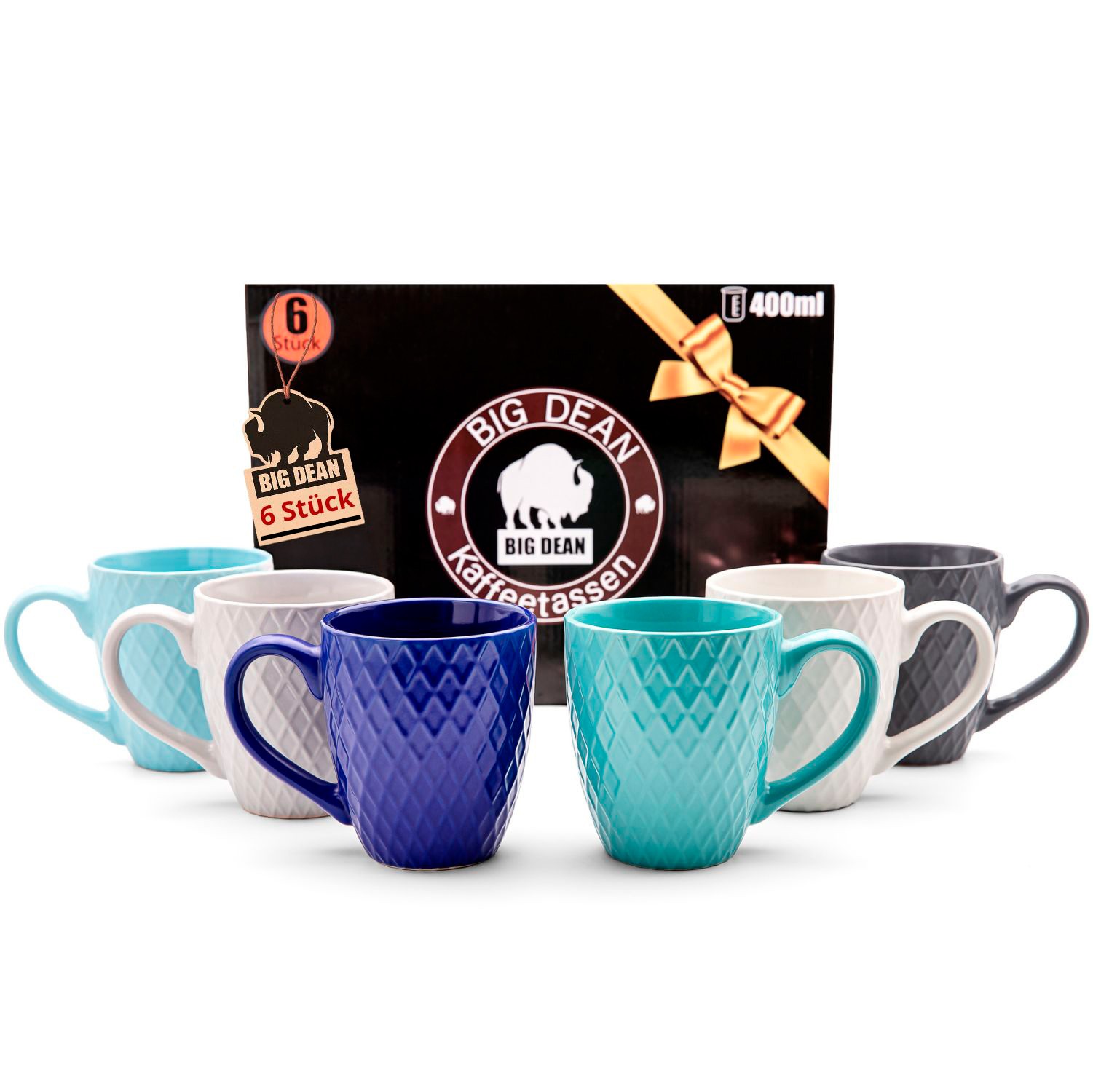 6x Hochwertiges Kaffeetassen Set farbig 400ml matt Kaffeebecher Keramik
