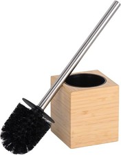 Bamboo and Stainless Steel Toilet Brush Holder, Durable Bathroom Accessory
