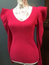 Express Vtg-Look Fun Statement W-Medium Y2K Pink Sweater