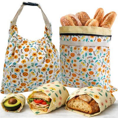 Beeswax Bread Bags 17×13 Inch (2 Pack) with Zipper, and 3 Beeswax Wraps   Reu...