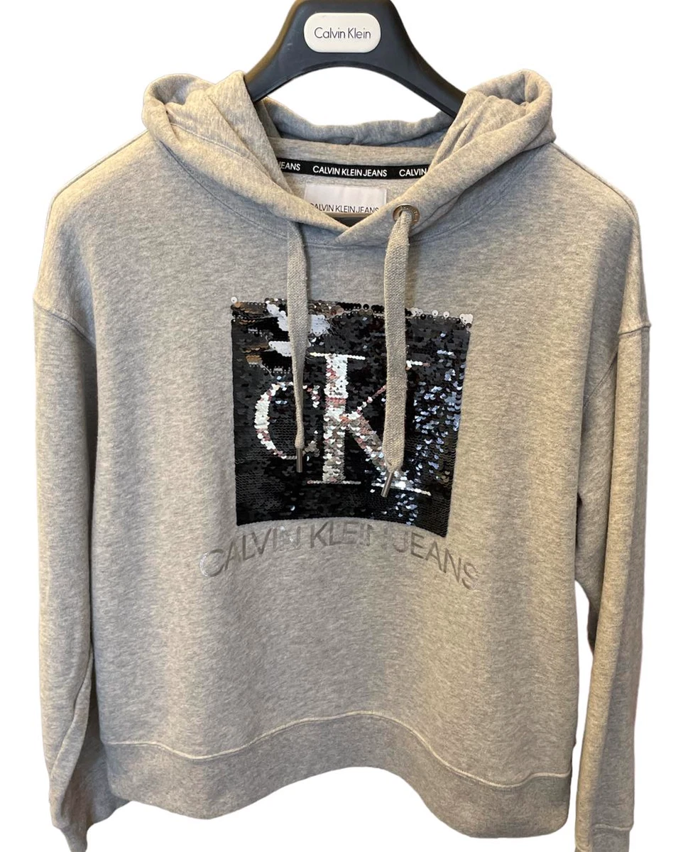 Calvin Klein Jeans Womens (M) Monogram Flip Sequin Logo Hoodie MSRP: $85 |  eBay