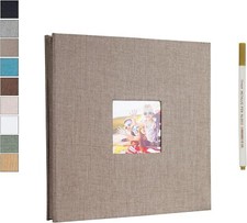 Photo Album Self Adhesive Pages Magnetic Scrapbook 40 Pages Linen Cover - Khaki